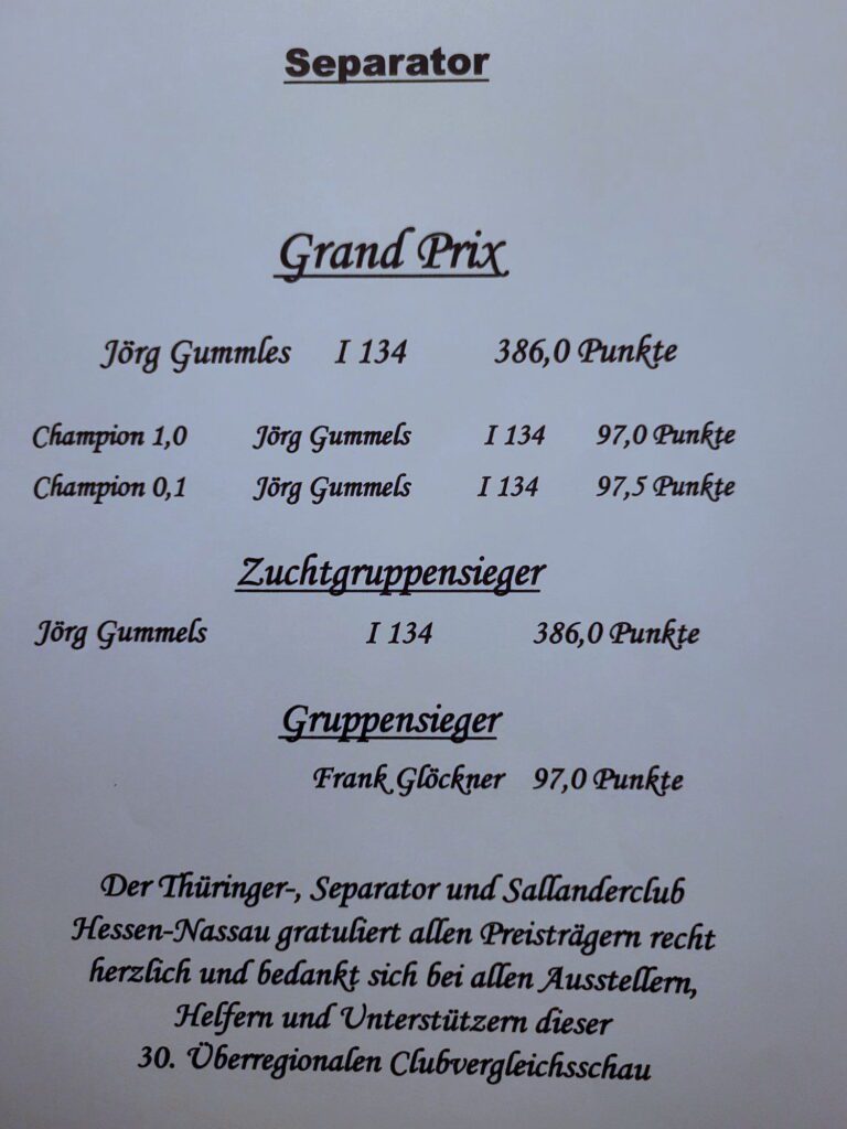 30. Thüringer-, Sallander- und Separator-Club-Vergleichsschau mit 18. Weißgrannen-Club-Vergleichsschau 2025 in Grünberg/Stangenrod, Siegerlisten (4)