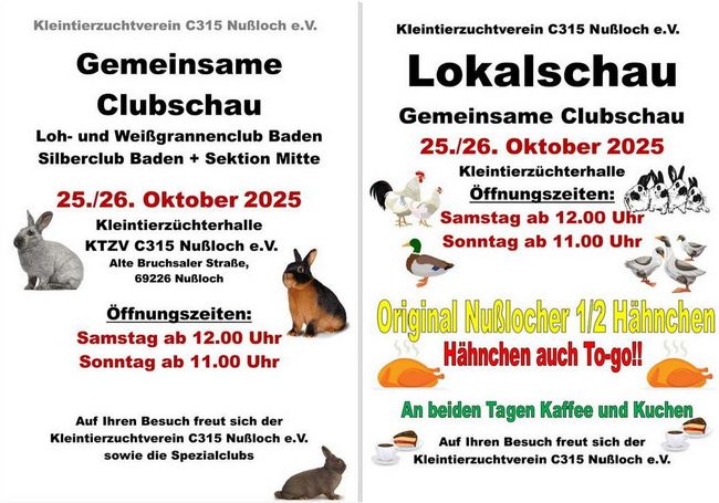 Lokalschau C 315 Nußloch mit gemeinsamer Clubschau des Loh- und Weißgrannen-Clubs Baden sowie des Silber-Clubs-Baden, Sektion Mitte