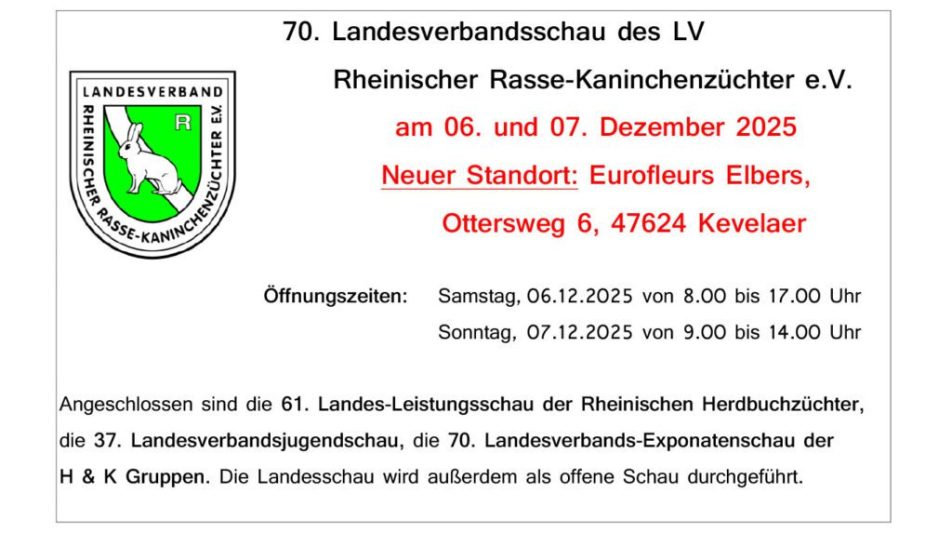 Landesschau des LV Rheinland am 06. & 07.12.2025