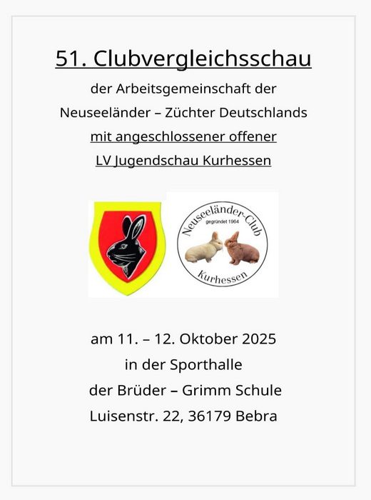 51. Neuseeländer-Club-Vergleichsschau 2025 in Bebra, Ankündigung